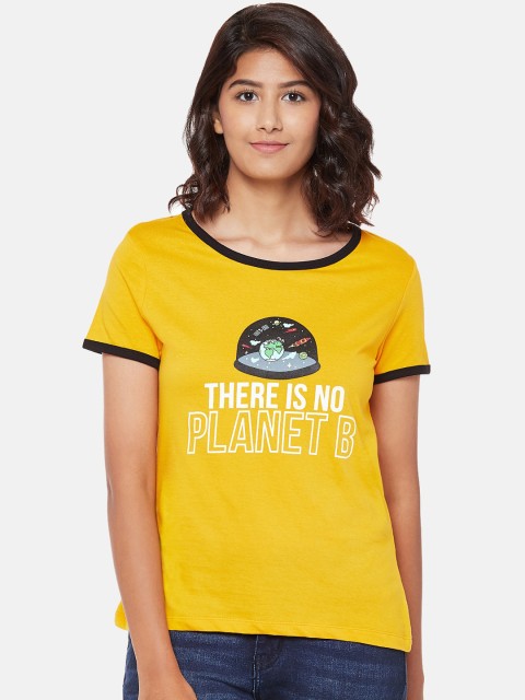 

Honey by Pantaloons Women Mustard Printed Round Neck T-shirt
