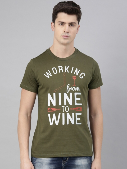 

QUANCIOUS Men Olive Green Printed Round Neck Organic Cotton Sustainable T-shirt