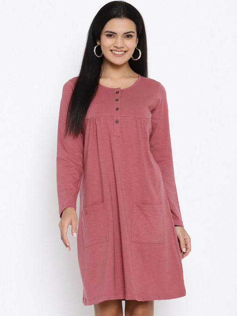 

THREAD MUSTER Women Pink Solid A-Line Dress