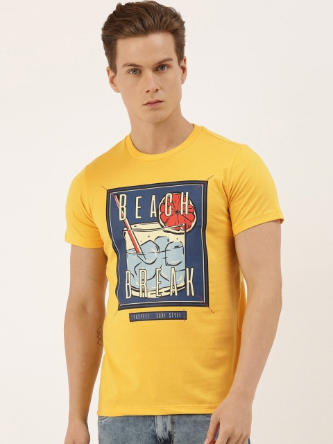

QUANCIOUS Men Mustard Printed Organic Cotton Round Neck Sustainable T-shirt
