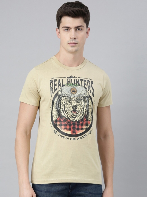 

QUANCIOUS Men Beige Printed Round Neck Organic Cotton Sustainable T-shirt