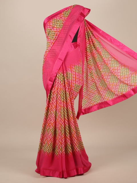 

Pothys Pink & Green Poly Chiffon Checked Saree