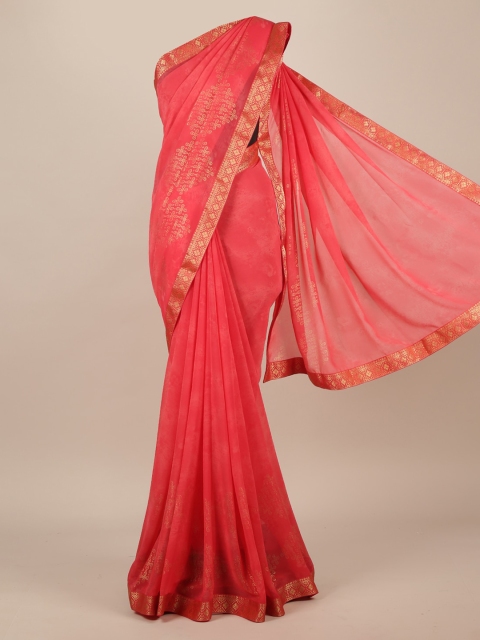 

Pothys Pink Printed Poly Chiffon Saree