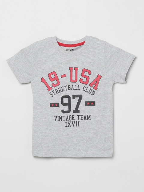 

max Boys Grey Printed Round Neck T-shirt