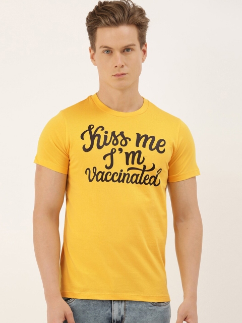 

QUANCIOUS Men Mustard Printed Round Neck Sustainable T-shirt