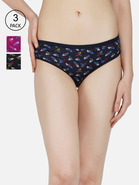 

PHWOAR Women Pack Of 3 Floral Printed Hipster Briefs PT_02_S, Black