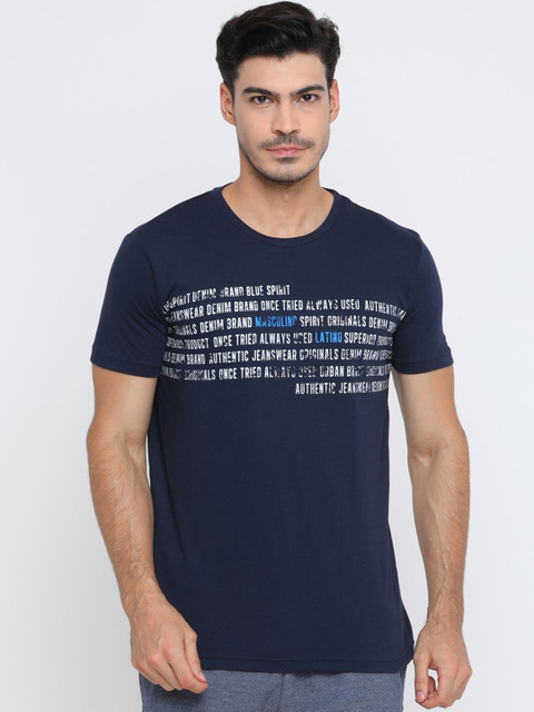 

Masculino Latino Men Navy Blue Printed Round Neck T-shirt