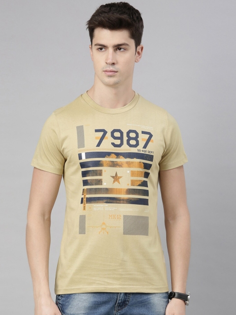 

QUANCIOUS Men Beige Printed Round Neck Organic Cotton Sustainable T-shirt