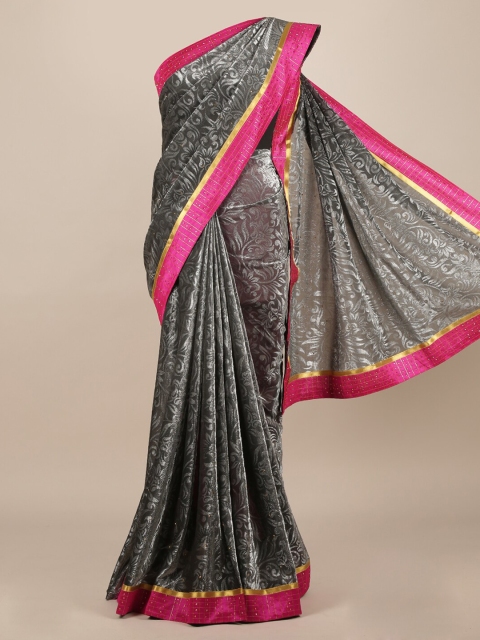 

Pothys Grey & Pink Jute Silk Woven Design Saree