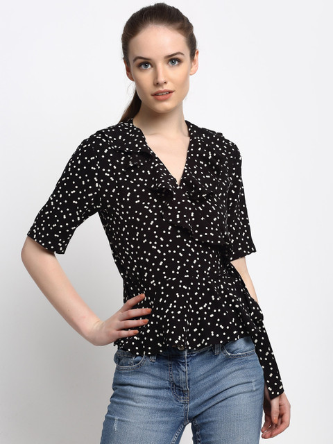 

Just Wow Black & White Printed Wrap Top
