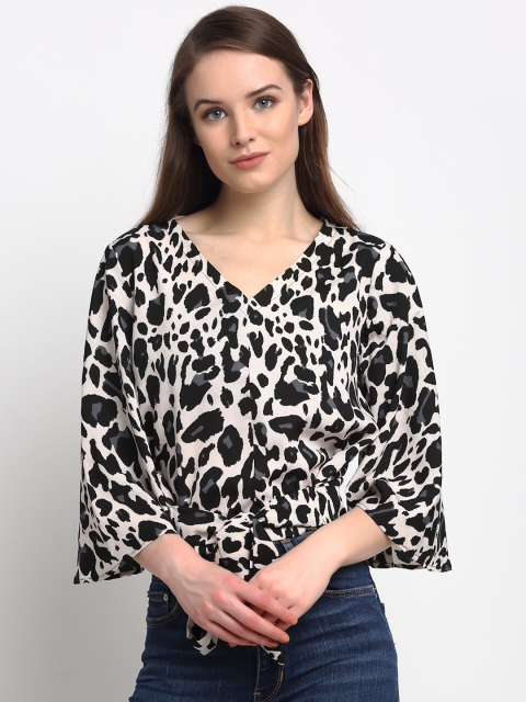 

Just Wow Beige & Black Animal Printed Bell Sleeves Crepe Regular Top