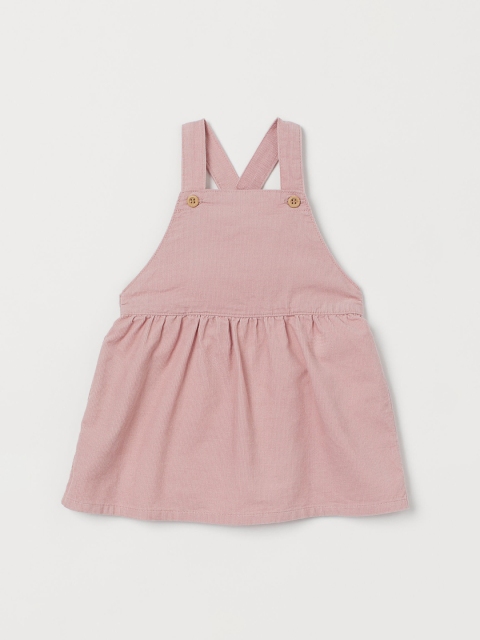 

H&M Girls Pink Solid Corduroy Dungaree Dress