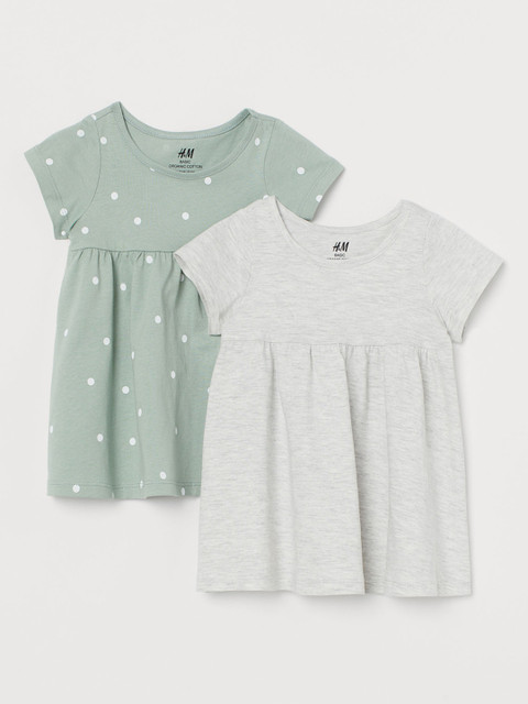 

H&M Girls 2-Pack Cotton Dresses, Grey