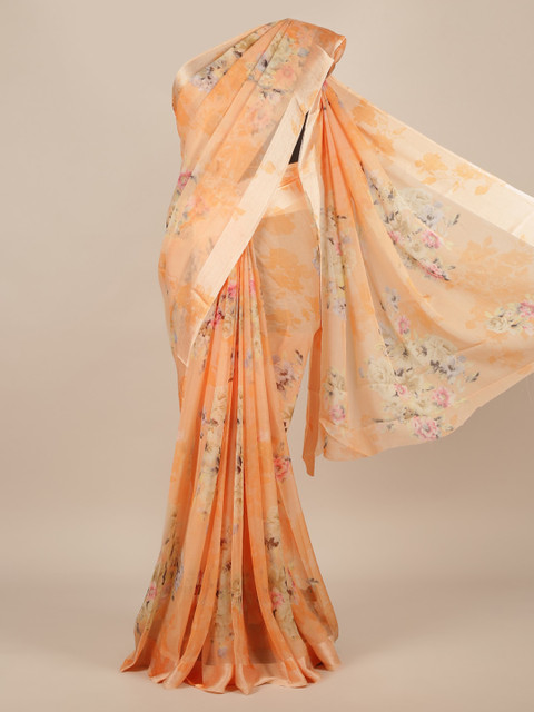 

Pothys Orange & Pink Poly Chiffon Printed Saree