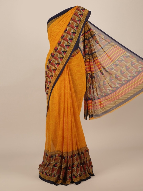 

Pothys Mustard Yellow Printed Poly Chiffon Saree