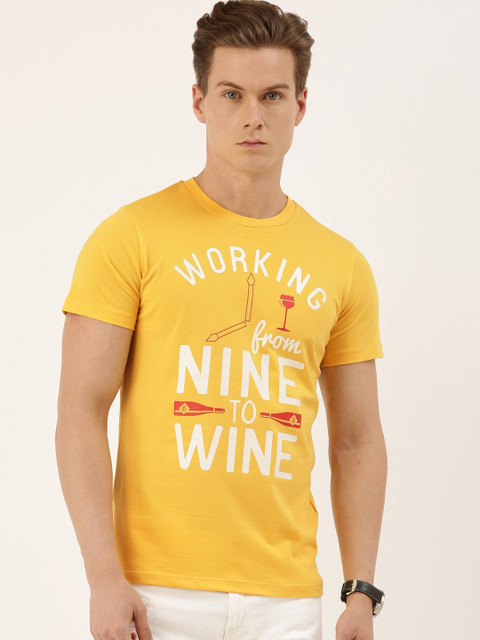 

QUANCIOUS Men Mustard Printed Round Neck Organic Cotton Sustainable T-shirt