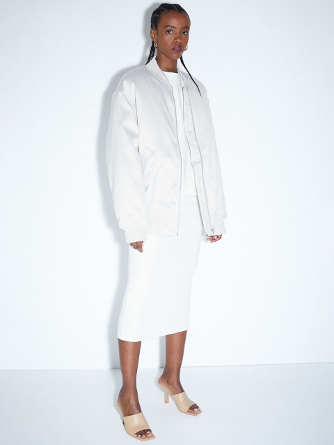 

H&M Women White Solid Ribbed Skirt