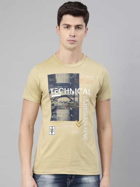 

QUANCIOUS Men Beige & Grey Printed Round Neck Organic Cotton Sustainable T-shirt