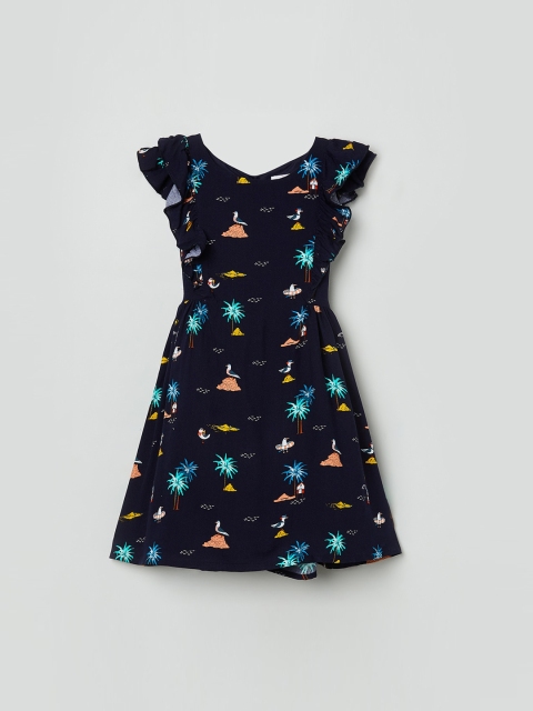

max Girls Blue Printed Fit and Flare Dress