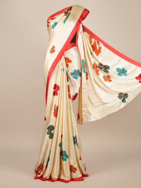 

Pothys Cream-Coloured & Red Satin Printed Saree