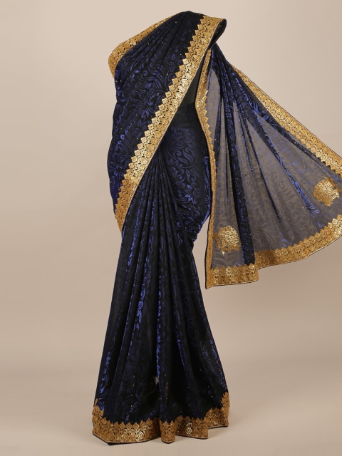 

Pothys Blue & Gold-Toned Jute Silk Woven Design Saree