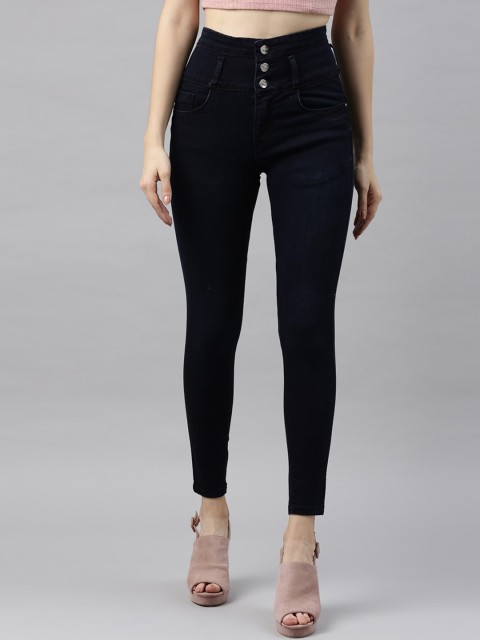 

ZHEIA Women Navy Blue Skinny Fit High-Rise Cotton Clean Look Jeans