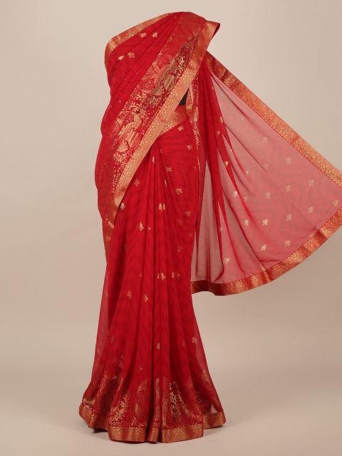 

Pothys Red Woven Design Poly Chiffon Saree
