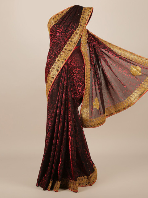 

Pothys Maroon Printed Jute Silk Saree