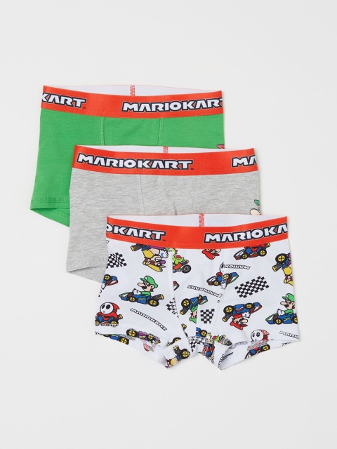 H&M Boys Multicoloured 3-Pack Mariokart Printed Boxer Shorts, White