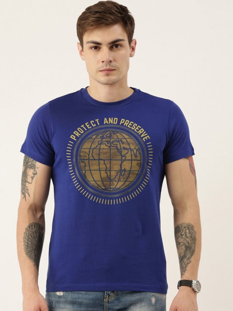 

QUANCIOUS Men Blue Printed Organic Cotton Sustainable T-shirt