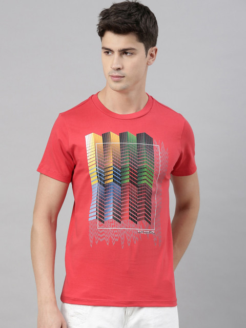 

QUANCIOUS Men Coral Printed Round Neck Sustainable T-shirt