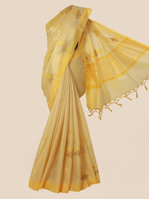 

Pothys Yellow Embroidered Tissue Saree