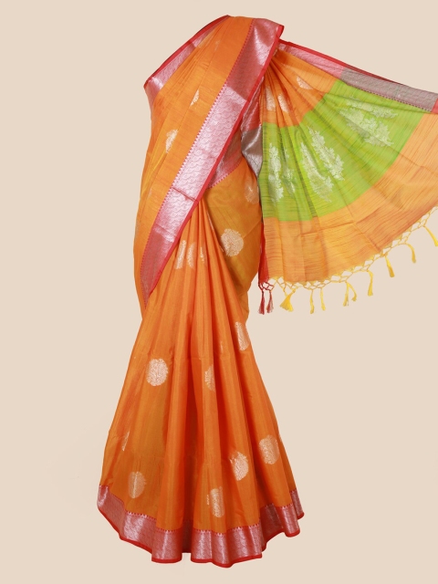 

Pothys Orange Woven Design Cotton Blend Saree With Tasseled Pallu