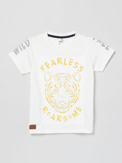 

max Boys White Printed Round Neck Pure Cotton T-shirt