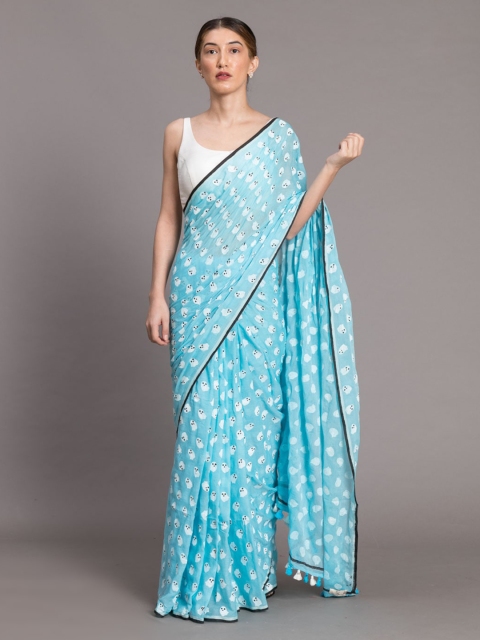 

Suta Blue Printed Pure Cotton Saree