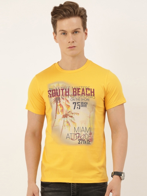 

QUANCIOUS Men Mustard Printed Round Neck Organic Cotton Sustainable T-shirt