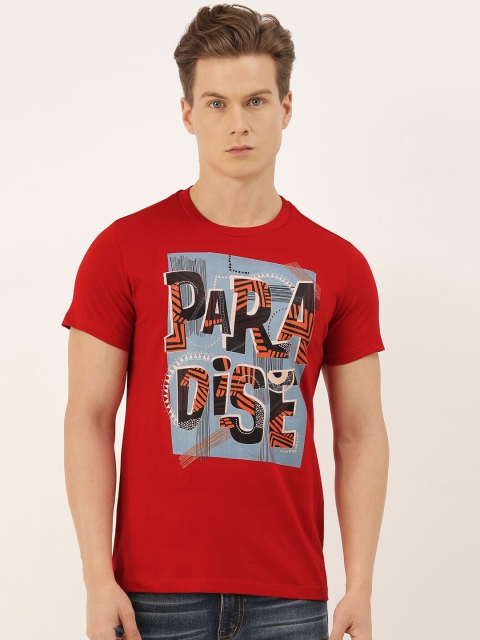 

QUANCIOUS Men Red Printed Organic Cotton Round Neck Sustainable T-shirt