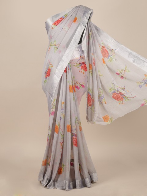 

Pothys Grey & Orange Poly Chiffon Printed Saree
