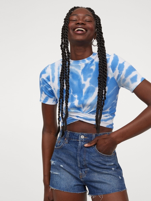 

H&M Women Blue Slim High Denim Shorts