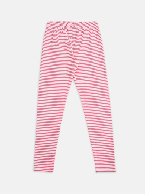 

Pantaloons Junior Girls Pink & White Striped Ankle-Length Cotton Leggings