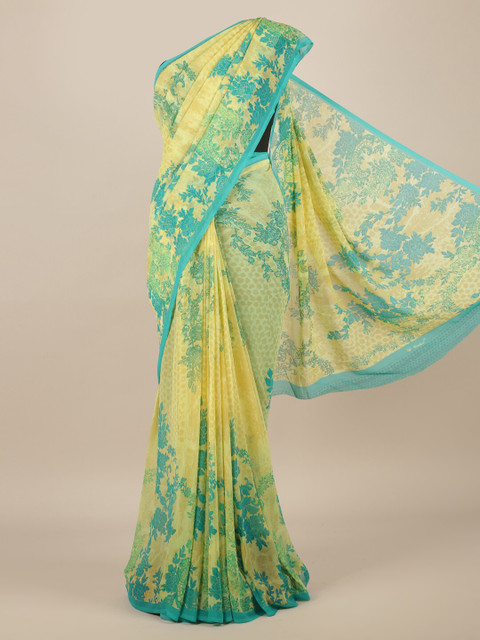 

Pothys Yellow & Green Poly Chiffon Printed Saree