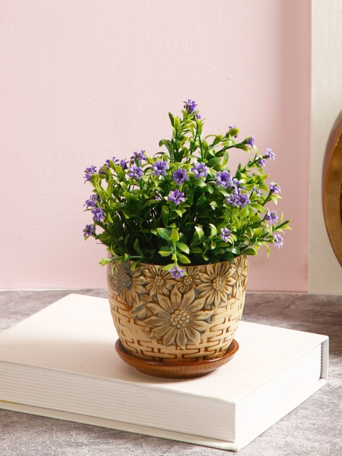 

Aapno Rajasthan Beige & Brown Tropical Flowers Pattern Planter