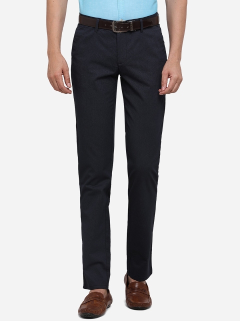 

JADE BLUE Men Navy Blue Slim Fit Solid Pure Cotton Formal Trousers
