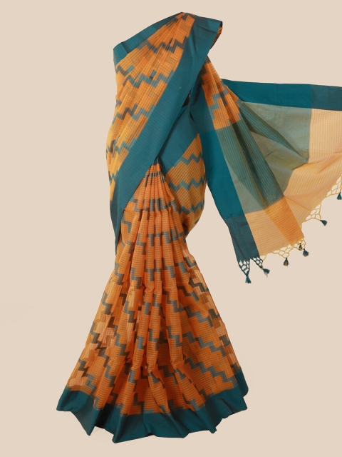 

Pothys Orange & Blue Supernet Printed Saree