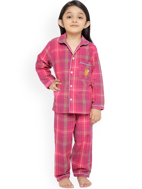 

Knitting Doodles Unisex Kids Pink & Yellow Cotton Checked Night Suit