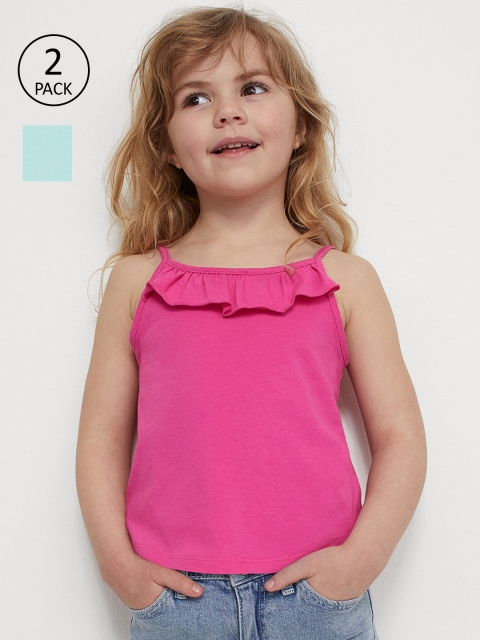 

H&M 2-Pack Flounce-Trimmed Tops, Turquoise blue