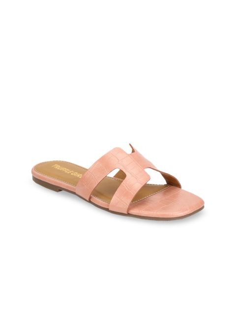 

Truffle Collection Women Pink Textured Open Toe Flats