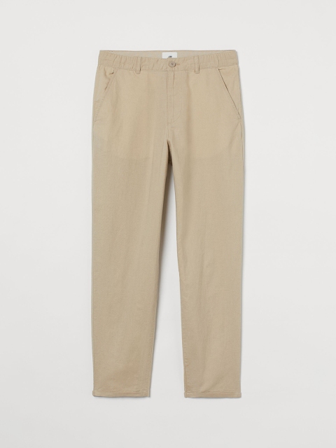 

H&M Men Beige Linen-Mix Trousers