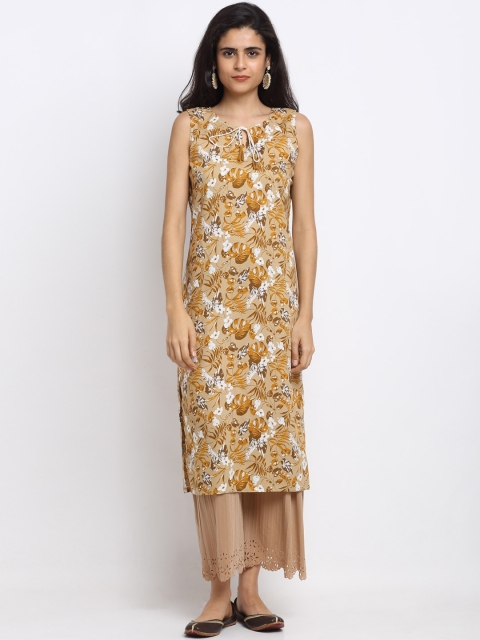 

NEUDIS Women Brown Floral Printed Handloom Kurta