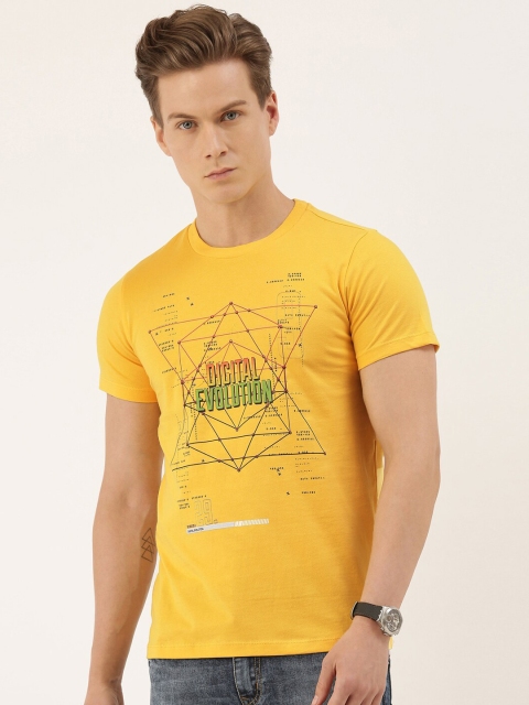 

QUANCIOUS Men Mustard Printed Round Neck Sustainable T-shirt